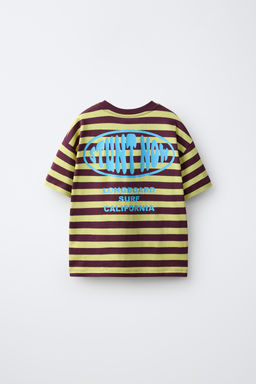 CAMISETA RAYAS ESTAMPADO TEXTO / Amarillo vivo