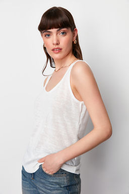 Ekru Relaxed/Rahat Kal?p Havuz Yaka S?rt Detayl? Orme Bluz TWOSS24BZ00451