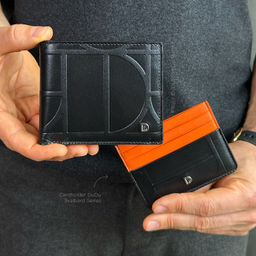 Итальянский кожаный кардхолдер DuDu серии Svalbard | черно-оранжевый - Dudubags фото 4