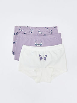 Bask?l? Pamuklu K?z ?ocuk Boxer 3l?