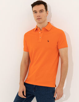 Turuncu Polo Yaka Slim Fit Basic T-Shirt