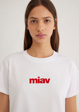 K?rm?z? Miav Bask?l? Beyaz Tisort - Mavi фото 5