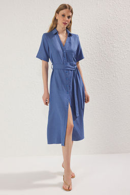 TRENDYOLMILLA Gul Kurusu Kusakl? Duz Midi Dokuma Elbise TWOSS25EL00285  фото 2