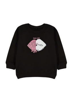 Siyah*001 K?z Cocuk Mevsimlik-Ince Kalp Desenli Orme Sweatshirt TKDAW25SW00001