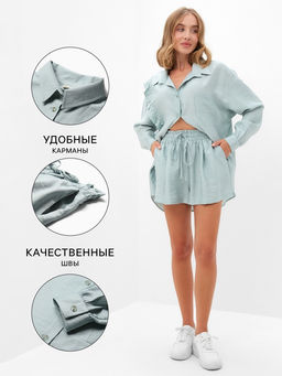 Костюм женский (блузка, шорты) MINAKU: Casual Collection, зелёный, размер 42