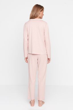 Pudra %100 Pamuklu Bask?l? Orme Pijama Tak?m? THMAW20PT0265