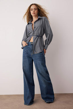 Lacivert Cizgili Deri Kusakl? Par?lt?l? Gomlek TWOAW26GO00110 - Trendyolmilla фото 2