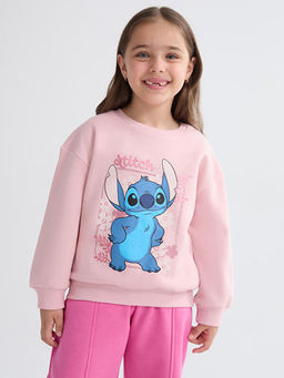 Bisiklet Yaka Stitch Bask?l? K?z ?ocuk Sweatshirt