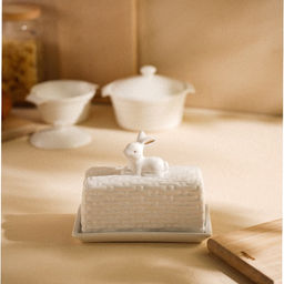 Маслёнка SL Home «Пасхальные кролики», 20.5×11×15.5 см, доломит, белая