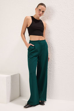 Yesil Wide Leg/Genis Paca Pilili Dokuma Kumas Pantolon TWOSS21PL0189