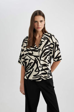 Regular Fit Desenli Pijama Yaka K?sa Kollu Gomlek - Defacto фото 2