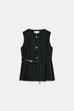 HERRINGBONE PEPLUM WAISTCOAT WITH BELT - Zara фото 6