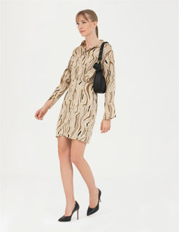 Krem Saten G_mlek Elbise