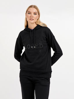 джемпер женский из хлопка с капюшоном и стразами