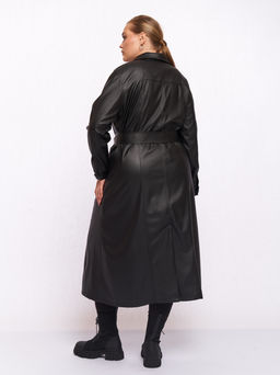 Кожаное пальто PL52109BLK01