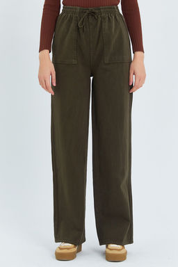 TRENDYOLMILLA Siyah Cep Detayl? Kot Gorunumlu Wide Leg/Genis Paca Dokuma Pantolon TWOSS25PL00076  фото 5