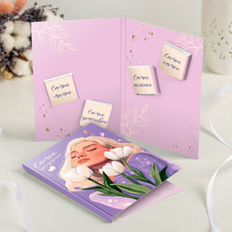 Открытка 4 шоколадки Самой прекрасной (девушка на фиолетовом фоне) - 8 чудо фото 3