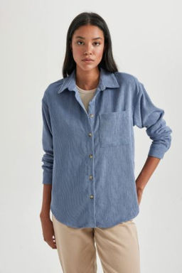 Regular Fit Kadife Uzun Kollu Gomlek