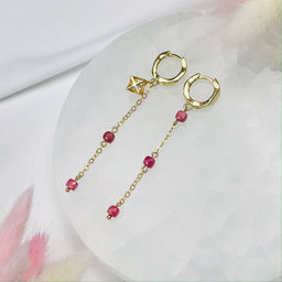 Серьги на цепочке с Родонитом - Радуга самоцветов фото 2