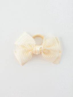 Цена за 6 шт. Бант для волос на резинке «Школьница», классика двойной полоски, 11×7 см, бежевый