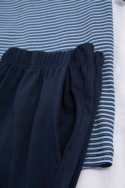 Lacivert Regular Fit Cizgili Pamuklu Pijama Tak?m? TMNSS26PT00015