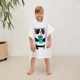 Полотенце - пончо детское махровое «Крошка Я. Панда», 60×120 см, хлопок 100%, белое