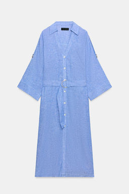 VESTIDO MIDI CON LINO CINTUR?N / Azul - Zara фото 2