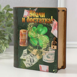 Копилка-книга для денег «Удачи», для купюр, монет, 14×12×5 см