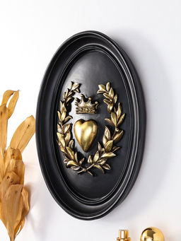 Панно интерьерное полистоун "Сердце с короной" чёрный с золотом 20х2,5х26,2 см