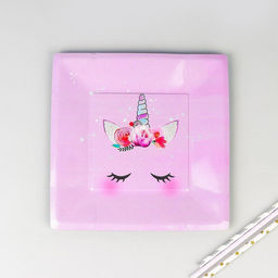 Цена за 10 шт. Тарелка бумажная Единорожка, квадратная - Страна карнавалия фото 2