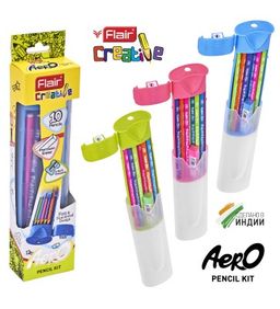 Набор карандашей ч/гр. Flair "Creative" 10шт. трехгранные (F-AERO-PENCIL KIT) с точилкой, ластиком, в пласт. боксе