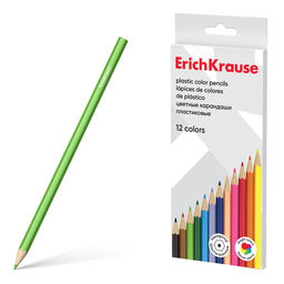 Цена за 10 шт. Цветные карандаши пластиковые ErichKrause шестигранные 12 цветов (в коробке с европодвесом 12 шт)