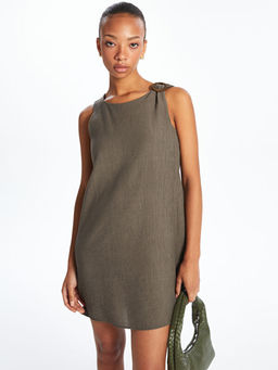 Bisiklet Yaka Dokulu A Kesim Mini Elbise