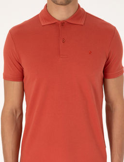 Kiremit Slim Fit %100 Pamuk K_vr_lmaz Polo Yaka Basic Ti__rt