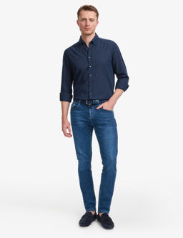 Lacivert Keten Kar___ml_ Regular Fit Uzun Kollu G_mlek