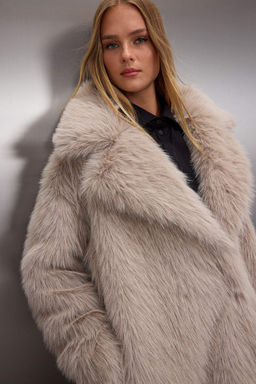 Vizon Oversize Kal?p Uzun Kurk Kaban TWOAW25KB00053 - Trendyolmilla фото 5