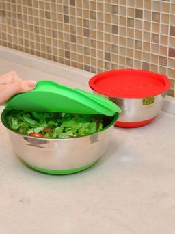 Миска стальная с крышкой MIX 16х9.5см 1.4л зеленая