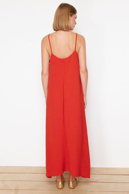 TRENDYOLMILLA Indigo Duz Kesim V Yaka Maxi Dokuma Elbise TWOSS24EL00995 фото 21