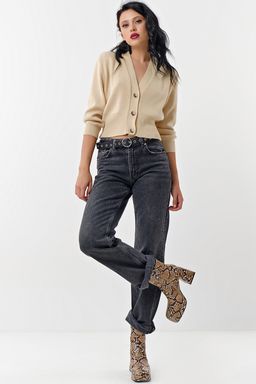 Джемпер с имитацией застежки вязаный из хлопка светло-бежевый