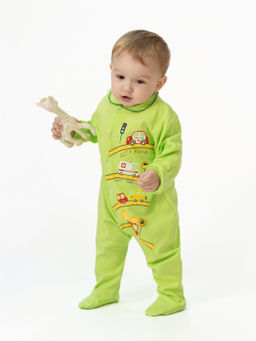 Комбинезон ясельный салатовый принт спецмашины
