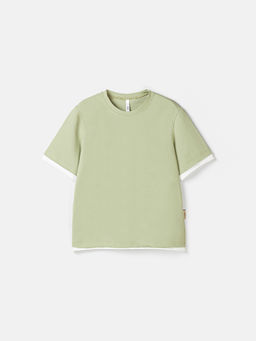 Футболка с контрастной отделкой "Шалфей" 7+