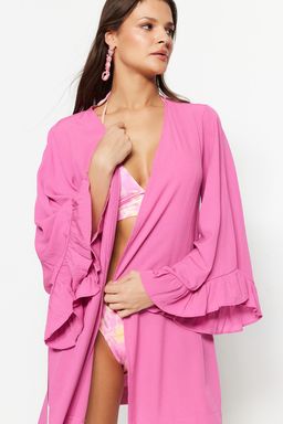 Pembe Kusakl? Dokuma Volanl? Mini Plaj Kimono&Kaftan TBESS21KM0002