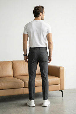 Antrasit Dar Kal_p/Slim Fit Boru Pa_a Y_ksek Bel Yazl_k Erkek Dokuma Pantolon TMNSS26PL00022
