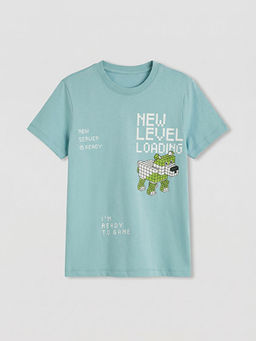 Bisiklet Yaka Bask?l? Erkek ?ocuk Ti??rt