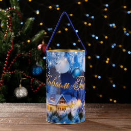 Подарочная коробка, тубус «Рождественская деревня» 120×220 мм (200 мм внутр. высота).