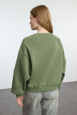 Haki Bisiklet Yaka Regular Fit Nak?sl? Kal?n Ici Polarl? Orme Sweatshirt TWOAW24SW00199