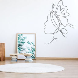 Наклейка интерьерная интерьерная чёрная Абстракция. Девушка с бабочкой на голове, пластик, 40?60 см