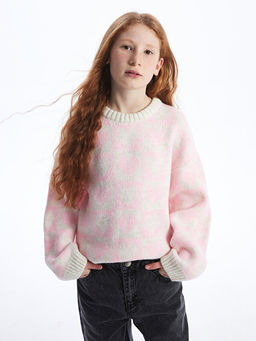 Bisiklet Yaka Desenli Uzun Kollu K?z ?ocuk Triko Kazak - Waikiki фото 3