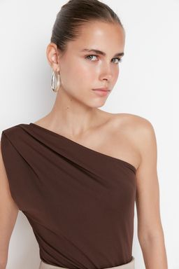 Kahverengi Asimetrik Yakal? Alttan C?tc?tl? Esnek Orme Body TWOSS22BD00014