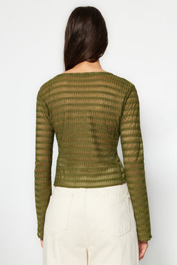 Trendyolmilla Ekru Premium Baglama Detayl? Dokulu V Yaka Esnek Orme Bluz TWOSS23BZ00796  фото 10